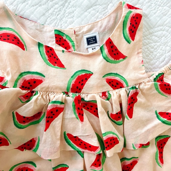 Janie and Jack watermelon summer dress ruffle cold shoulder size 2t - Picture 7 of 11